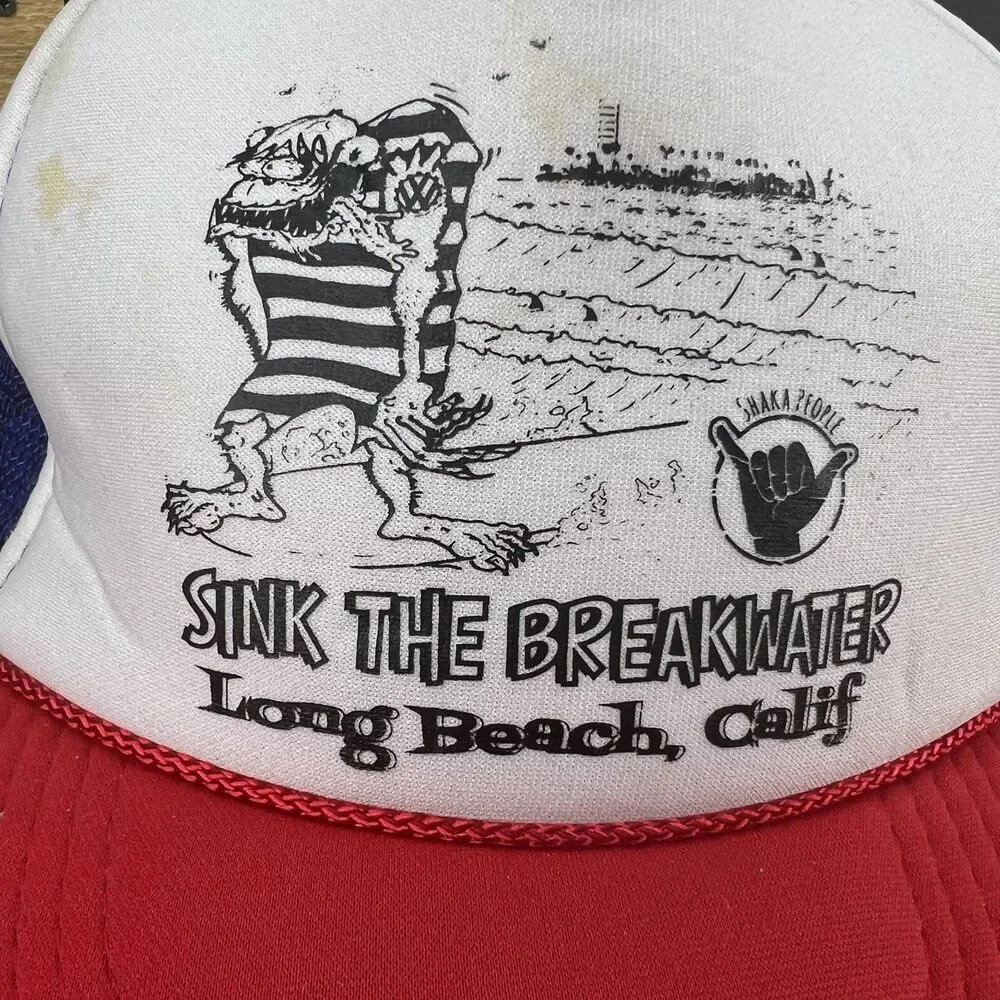 Shaka People Sink The Breakwater Long Beach California Vintage Otto Snapback Hat